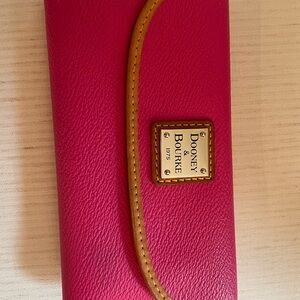Dooney & Bourke Pink Leather Wallet with Tan Trim and Gold Plate